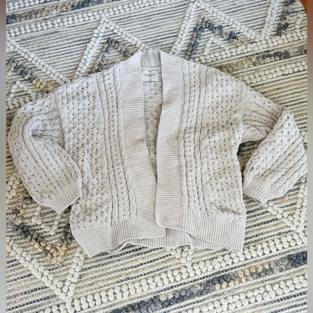Abercrombie & Fitch Cream Cable Knit Open-Front Cardigan